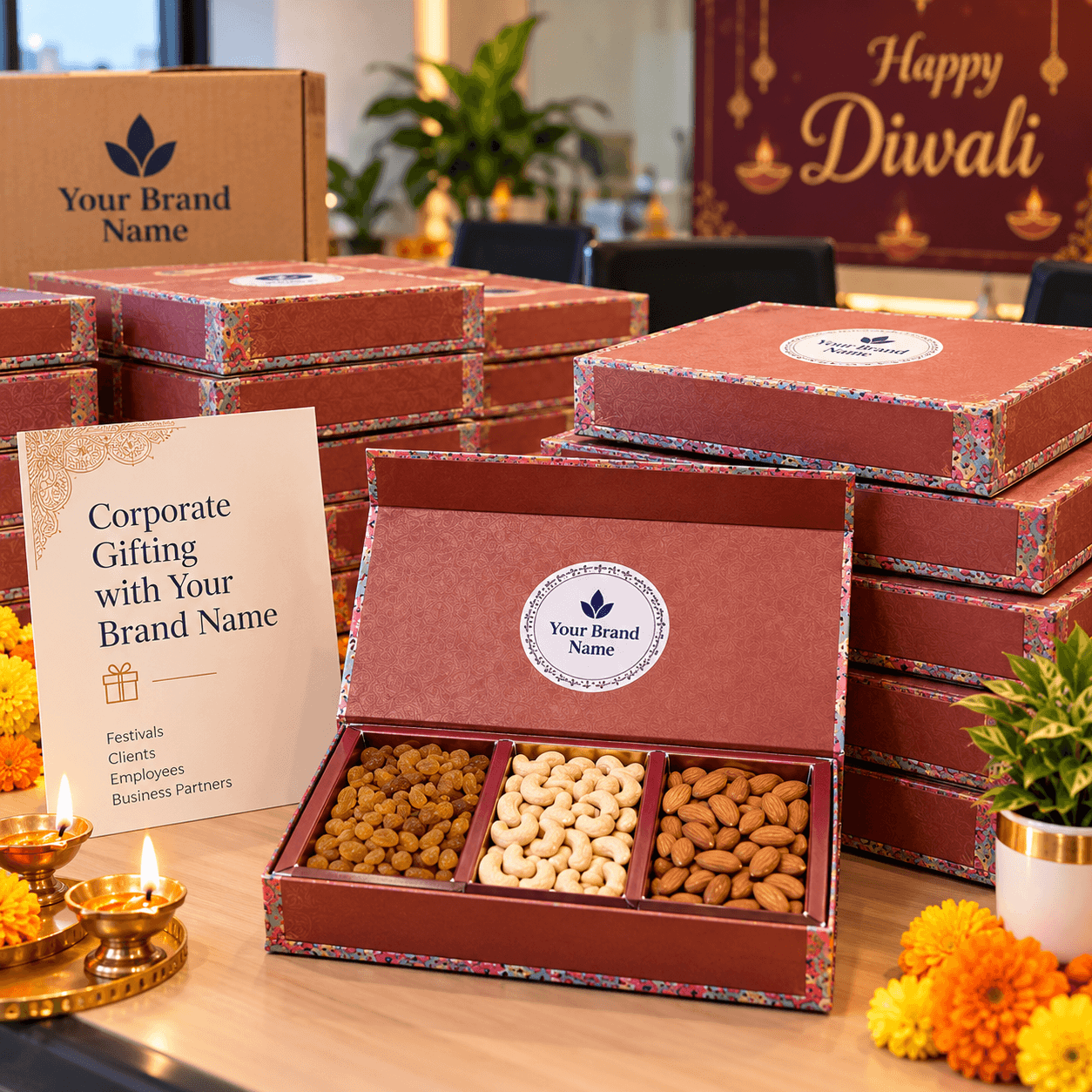 Custom-branded corporate dry fruit gift box